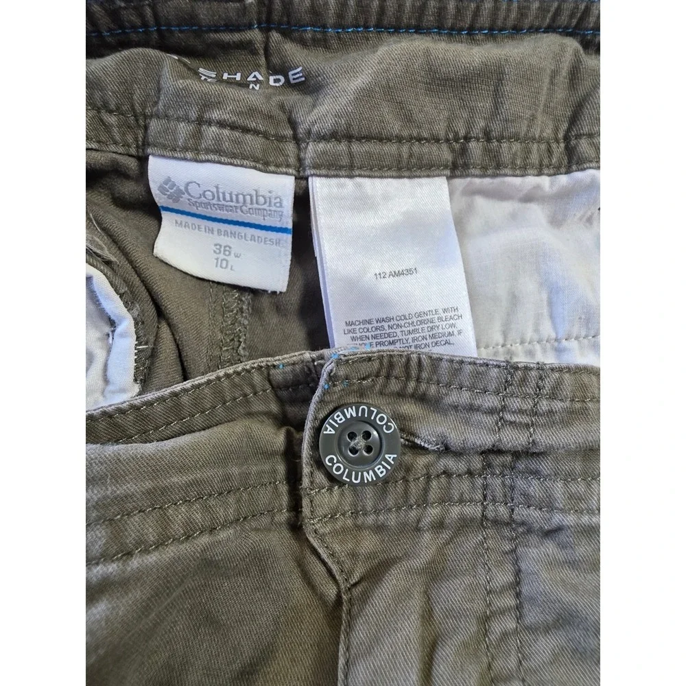 Columbia Omni-Shade Men's Shorts 36W 10L Olive Green Outdoor Hiking Pockets
